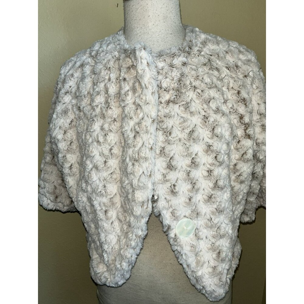 Soft Cream Beige Faux Fur Jacket Sz M Short Sleeve Cropped Designer Vine Street